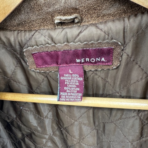 Vintage Merona Suede Leather Coat Jacket Men's Large Cowhide Quilted Brown - Picture 2 of 16